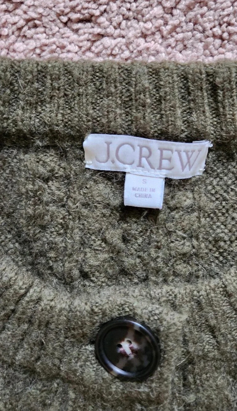 J Crew Relaxed Cable Knit Cardigan Merino Wool Alpaca Layered Oversized Cozy S